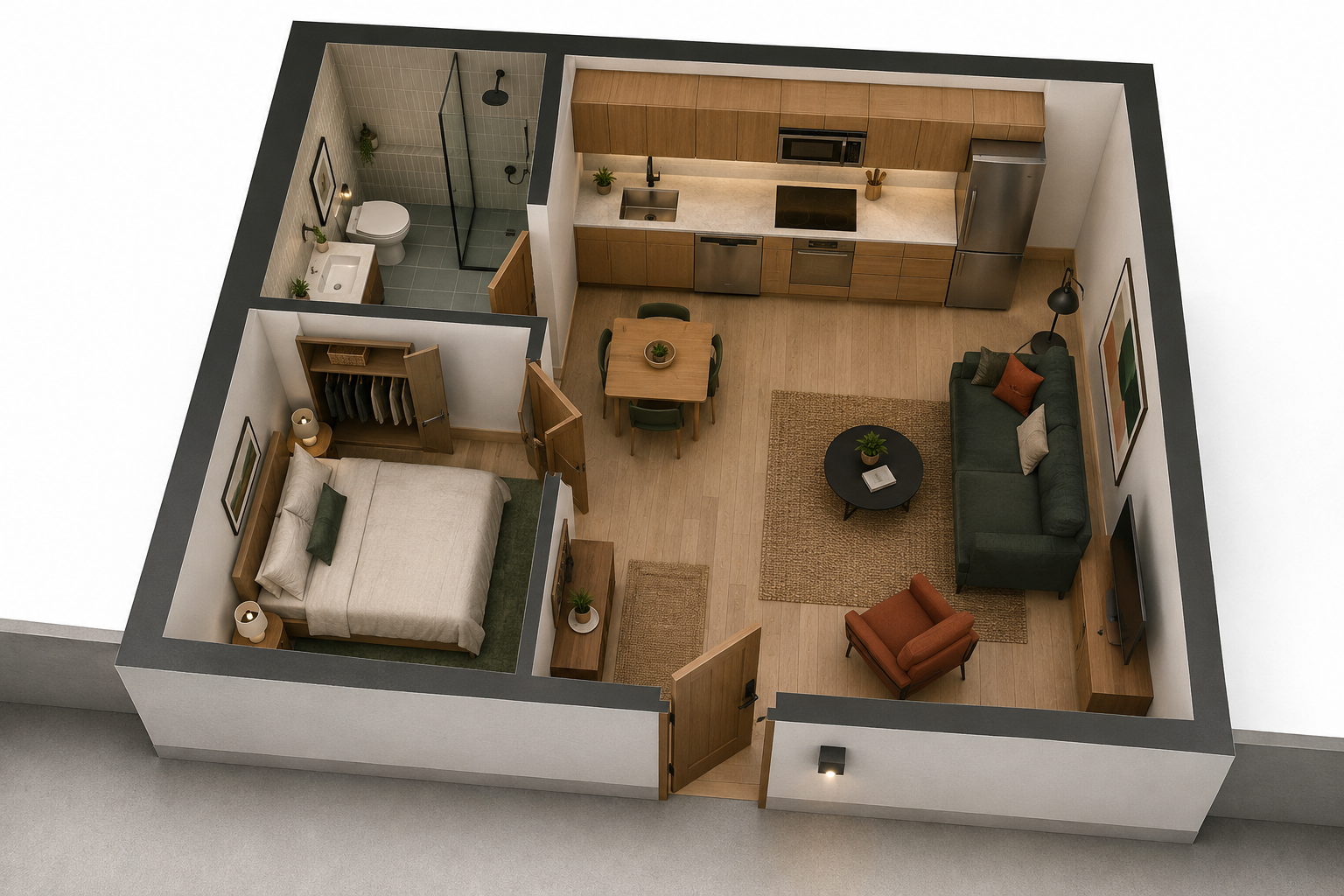 Plan of the Type A one bedroom home