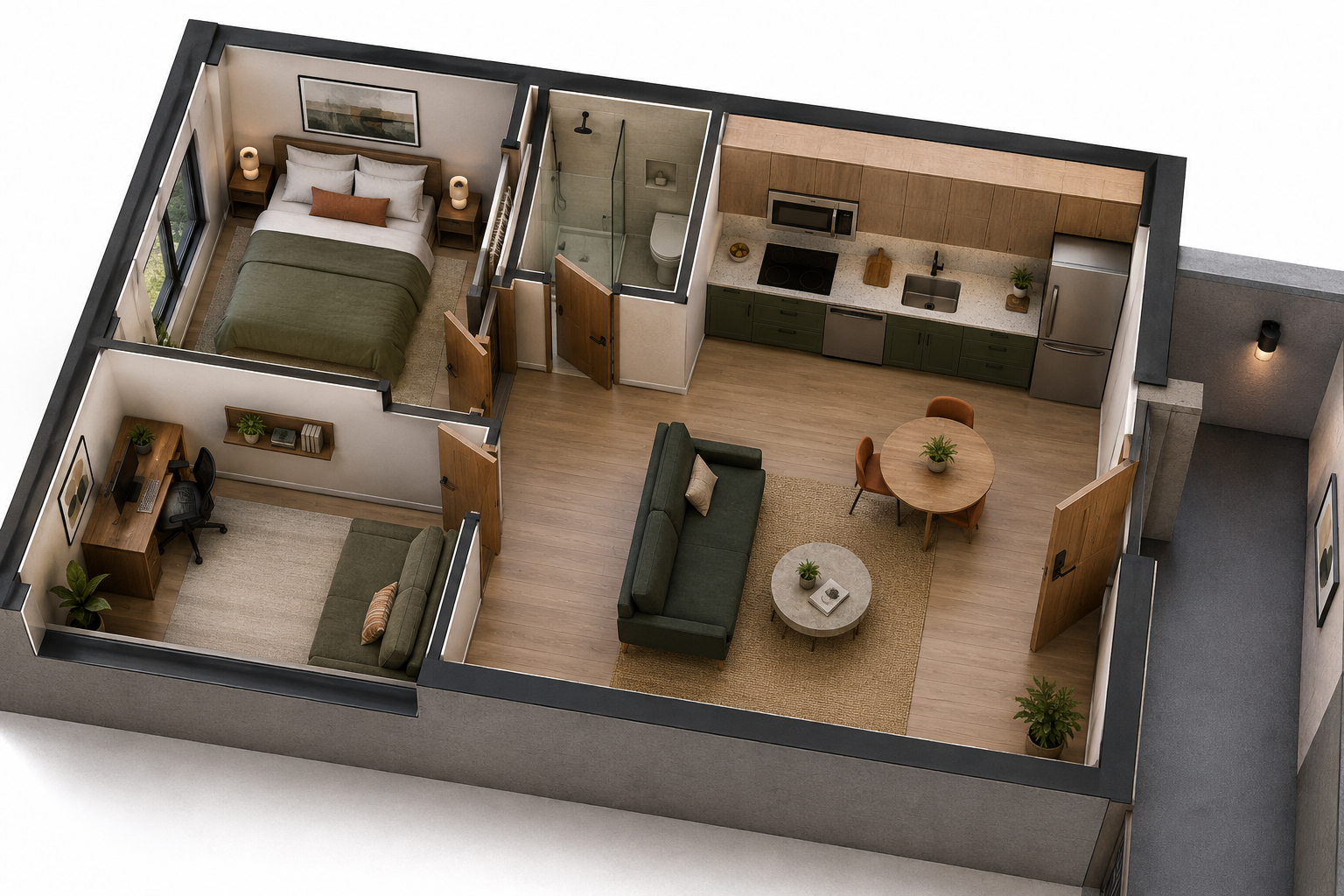 Plan of the Type B home with a flexible room